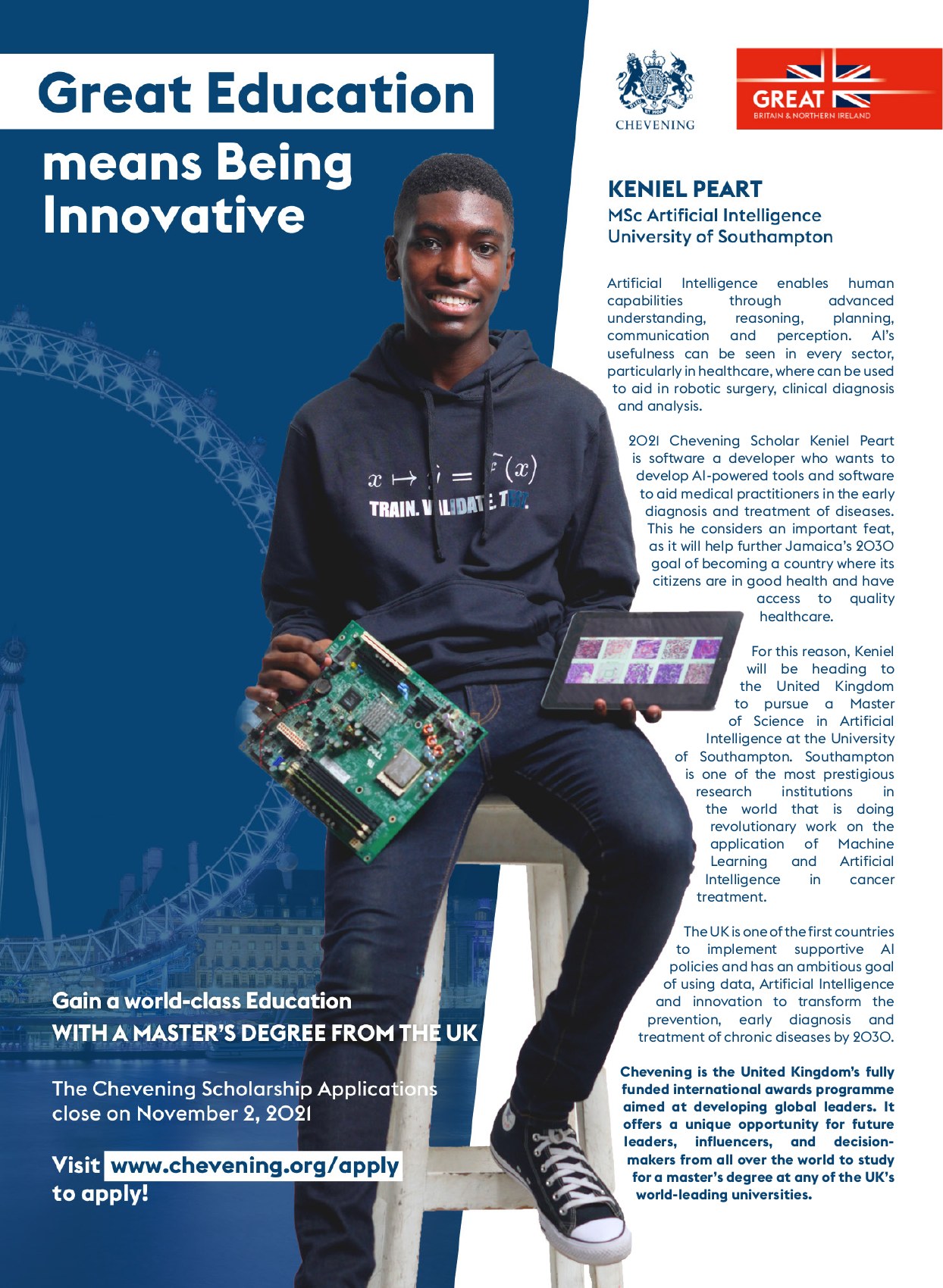 Keniel Peart — Chevening scholar profile design